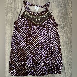 Worthington Purple and White Embellished Graphic Tank Top
